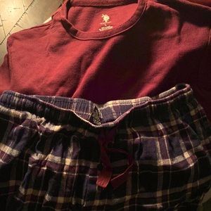US Polo Association Pajamas. Red Top, Plaid Bottoms. Size Large